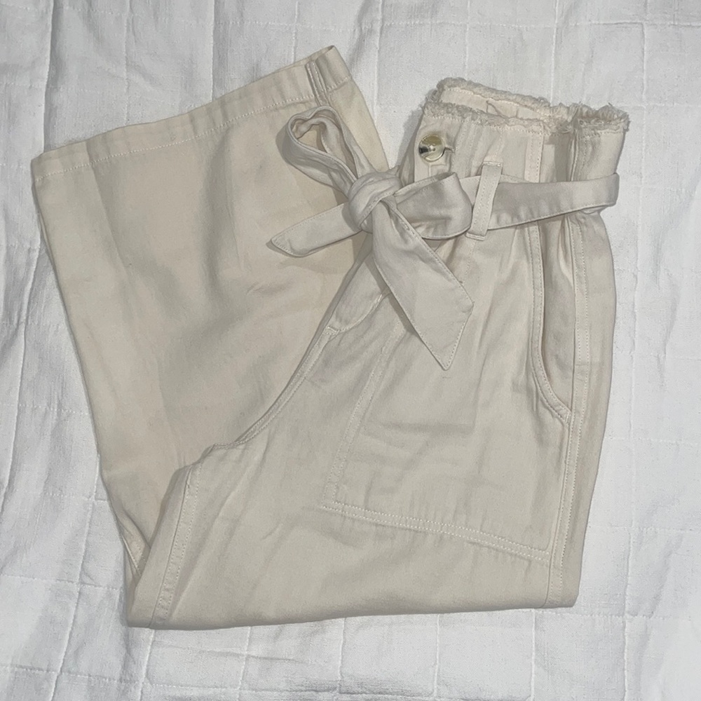Topshop Wide Leg Paper Bag Pants - Khaki